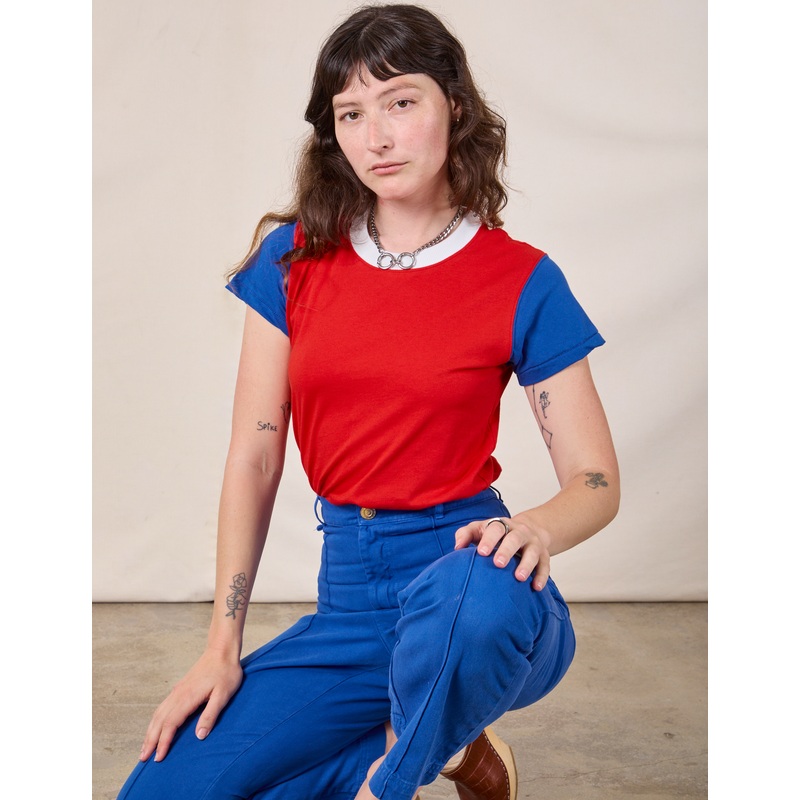 Mismatched Tee – Red & Blue