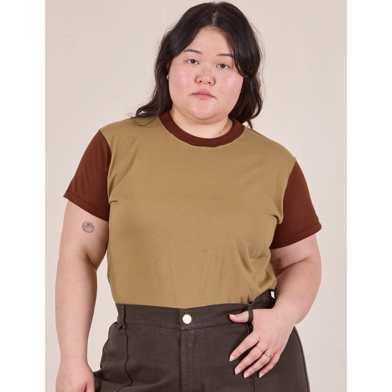 Mismatched Tee – Tan & Brown