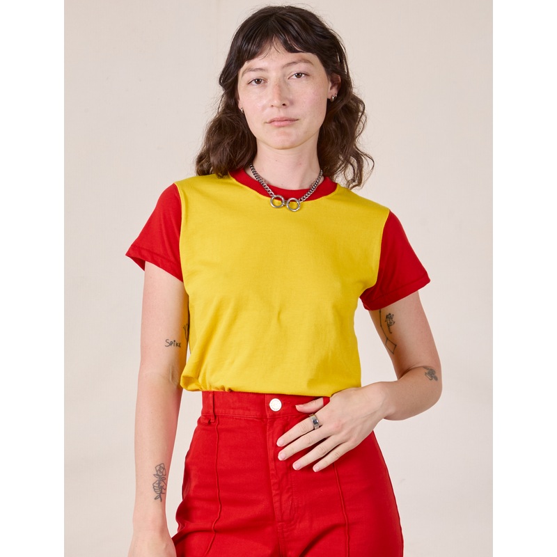 Mismatched Tee – Yellow & Red