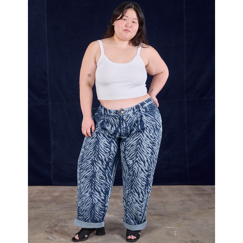 Painted Denim Mid-Rise Trousers – Blue Tiger