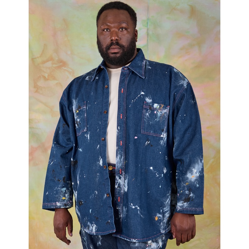 Painted Denim Overshirt – Light Paint