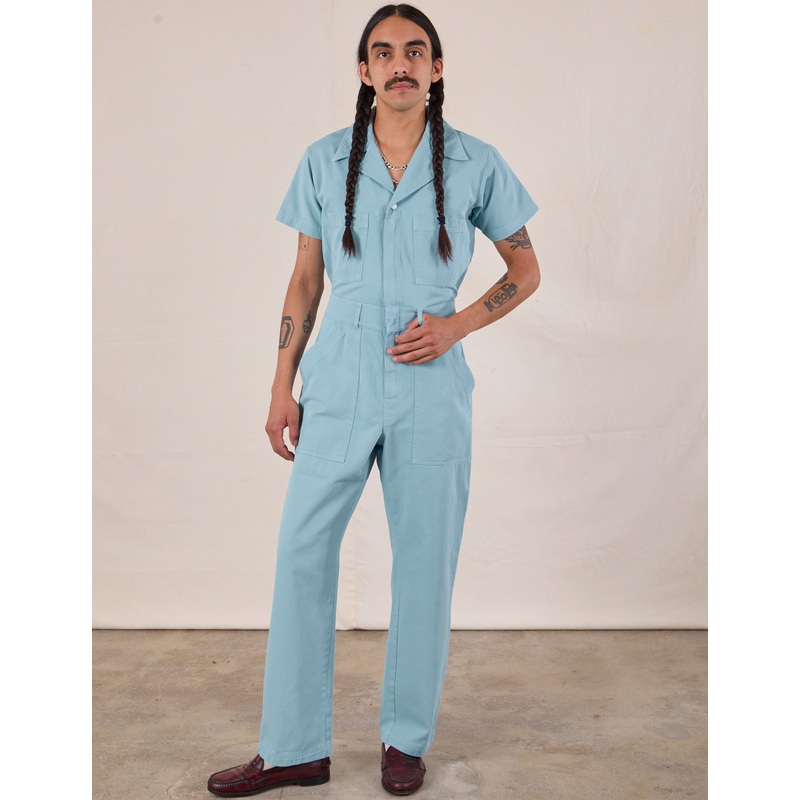 Short Sleeve Jumpsuit – Baby Blue